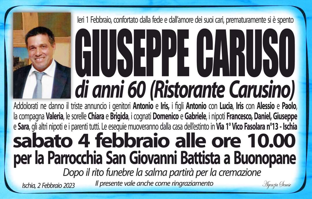 LUTTO. E SCOMPARSO GIUSEPPE CARUSO AVEVA 60 ANNI Teleischia